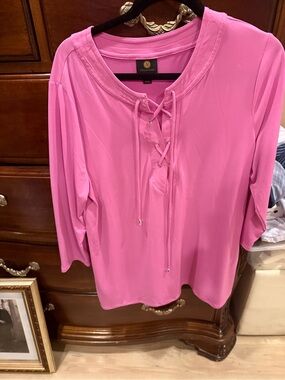 JM Collection Pink Lace-Up Scoop Neck Tunic